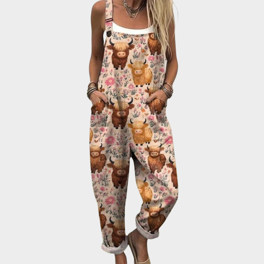 Bekväm mönstrad jumpsuit med vida ben