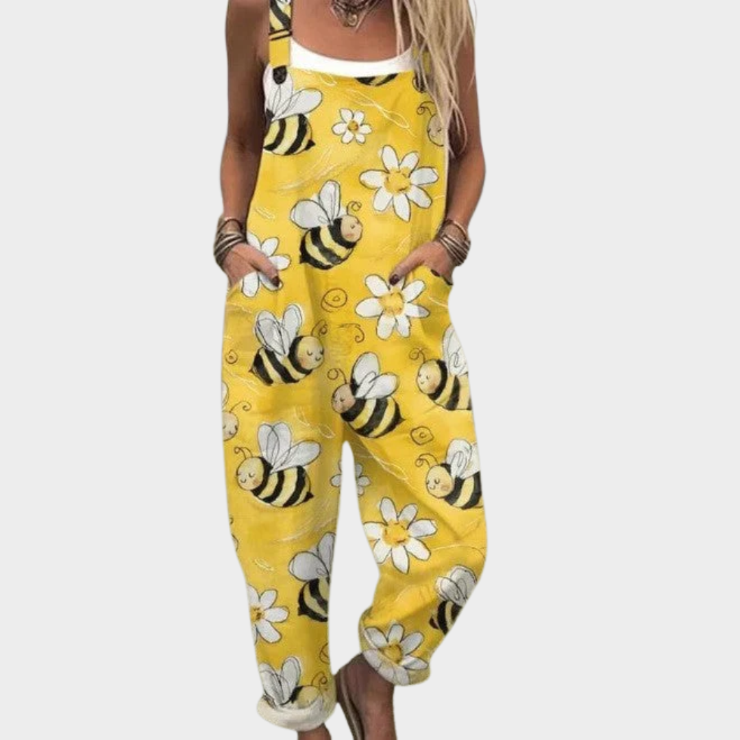 Bekväm mönstrad jumpsuit med vida ben