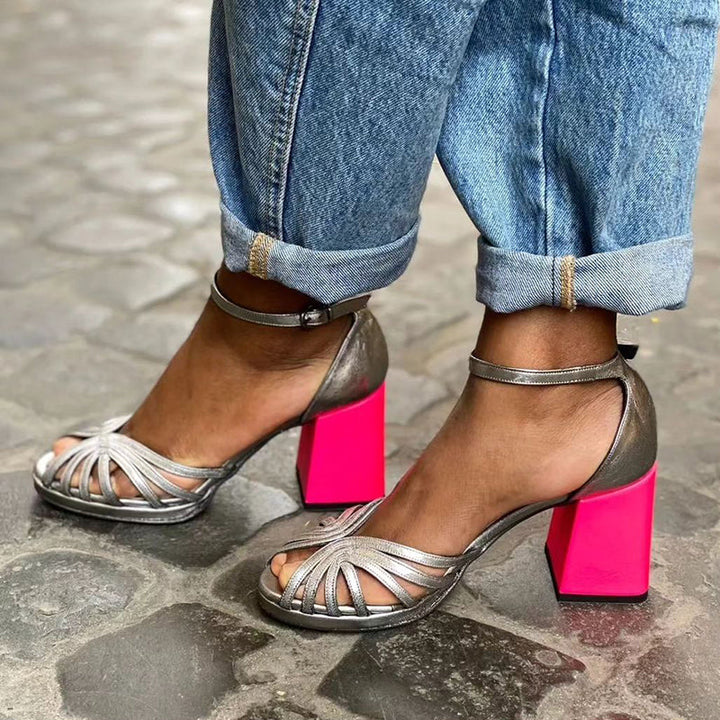 Seraphina™ | Glänsande Sandaler med Blockklack
