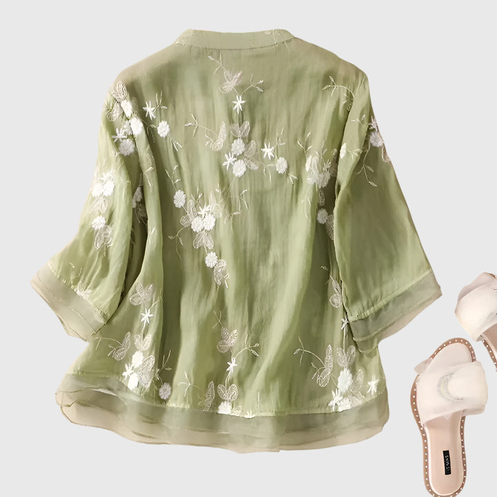 Nellie™ | Elegant Top med Broderade Blommor