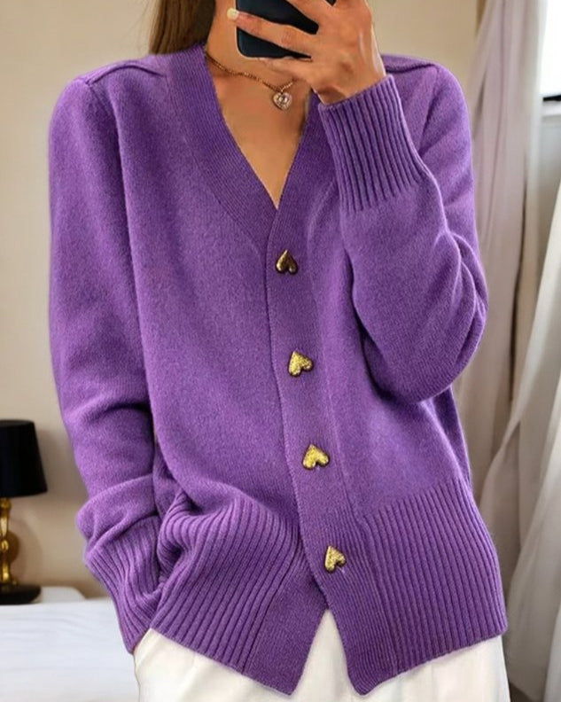 Hayden Chasie | Elegant Hjärtknapp Cardigan