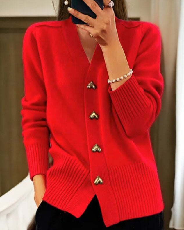 Hayden Chasie | Elegant Hjärtknapp Cardigan
